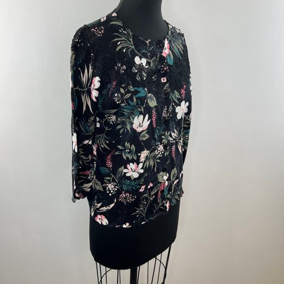 KATE SPADE Botanical Pima Cotton 3/4 Sleeve Lace Accent Knit Cardigan Size S - Picture 4 of 9